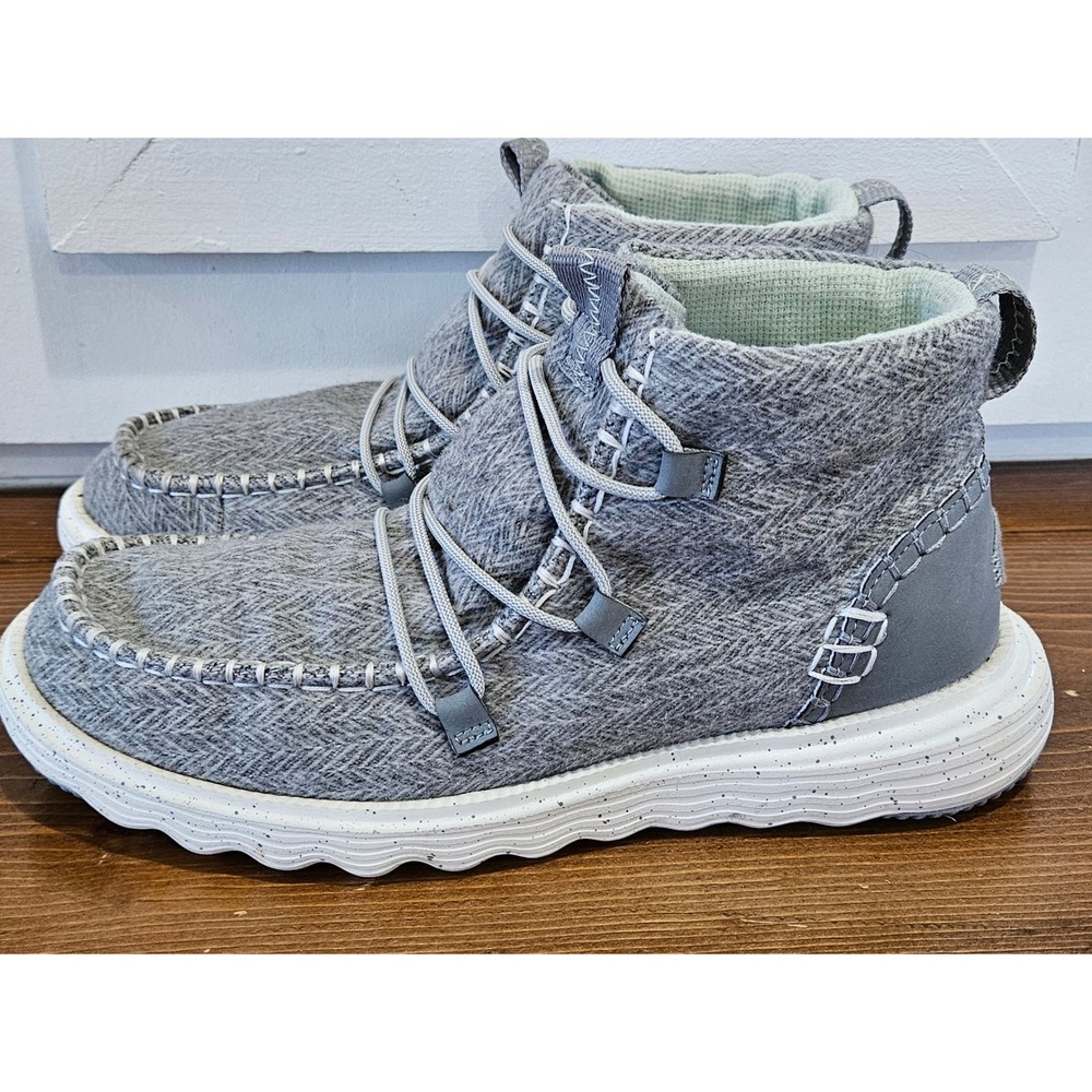 HeyDude Reyes Heathered Grey Herringbone Mid Top Chukka Boots Womens 9 42020-030